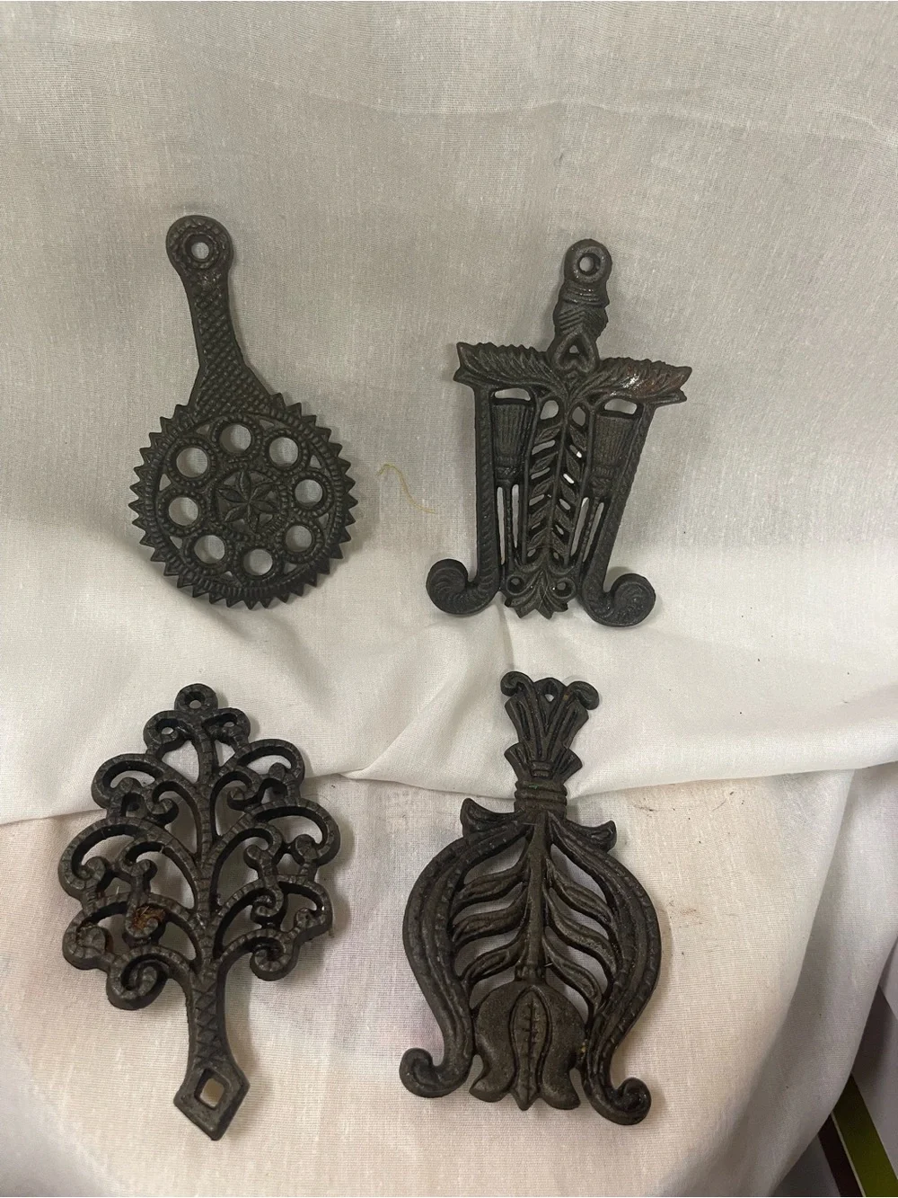 Vintage Wilton Mini Black Ornate Cast Iron Footed Wall Decor Set of 4